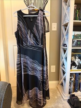Lane Bryant Black Maxi Dress with Pink & White Wave Print